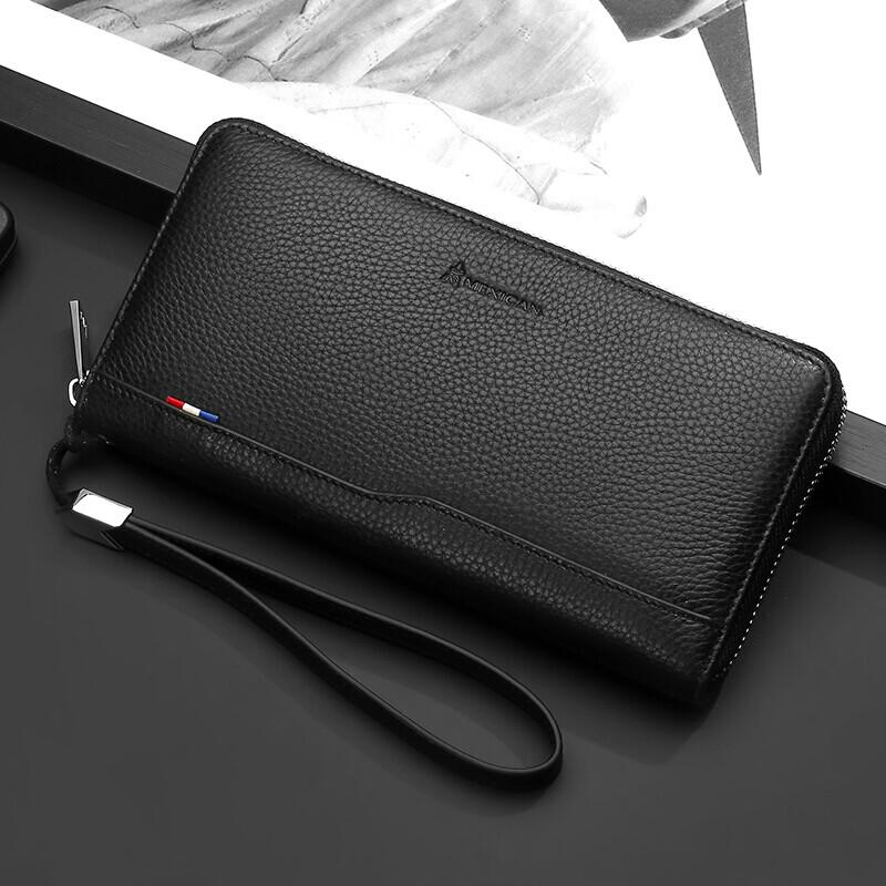 Men's Top-Grain Leather Zipper Clutch Wallet