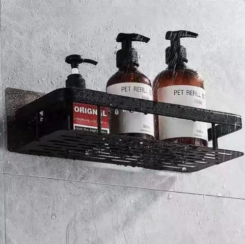 ZHIYAN Modern Eco-Friendly No Drill Wall-Mounted Black Stainless Steel Single Tier Shower Caddy Corner Suction Bathroom Shelf чёрный