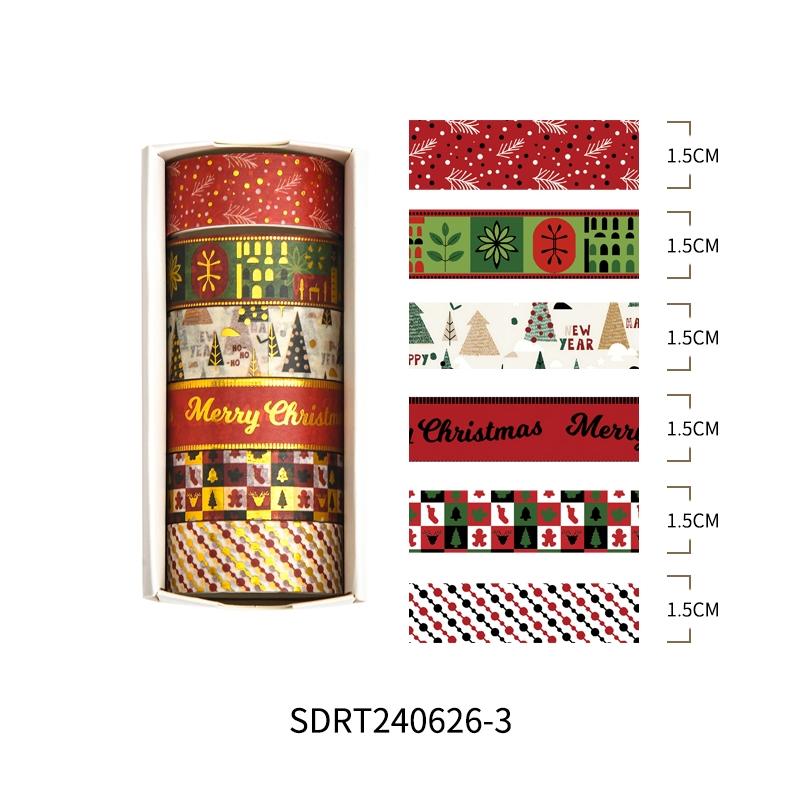 6rolls Merry Christmas Washi Tapes Set Gold Stamping Adhesive Masking Tape Decoration Stickers for Diary Gift Packing A7746