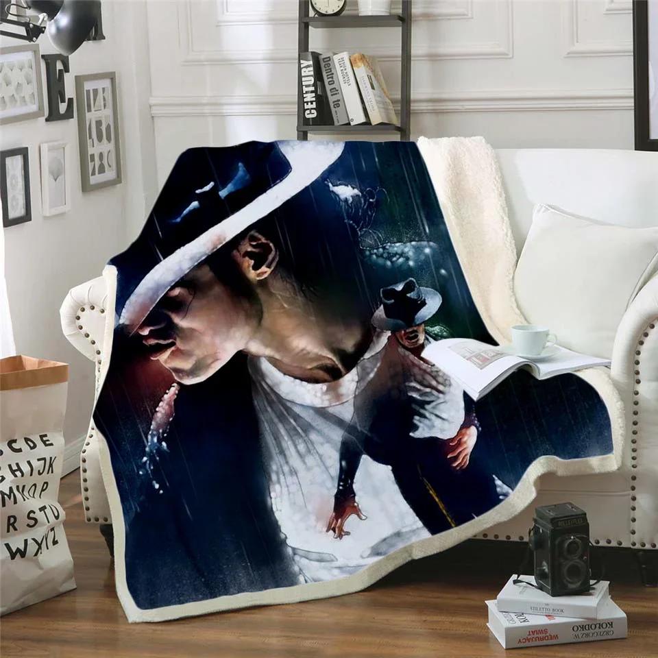 Coperta in Pile Stampata 3D di Michael Jackson per Letti Trapunta Spessa Copriletto alla Moda Coperta Sherpa per Adulti Bambini Adolescenti 100x150cm