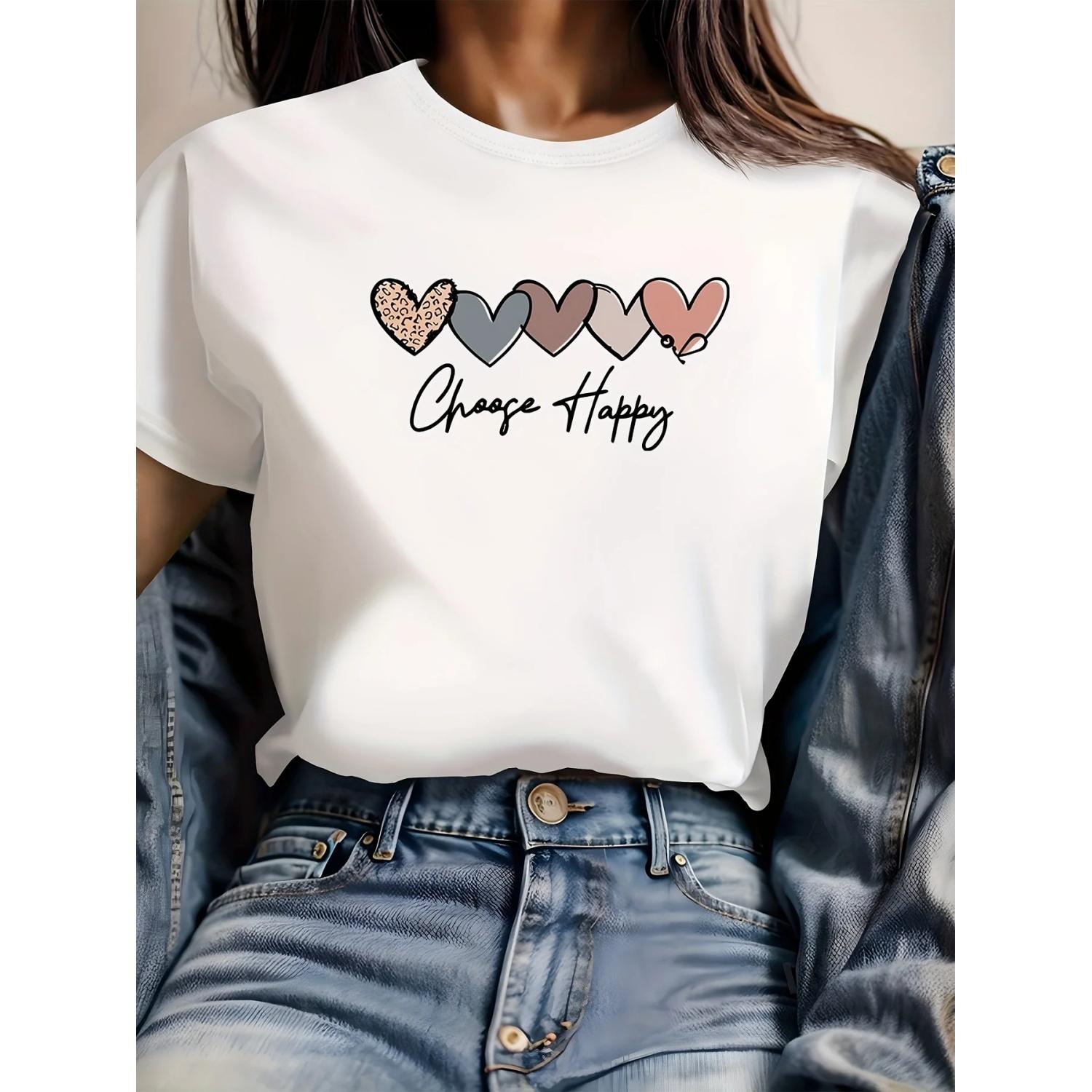 

Choose Happy Graphic Print T Shirts Women Top Tees Beach Y2K Funny Short Sleeve T Shirt O Neck Harajuku Tshirt New Arrival XXXXXL білий