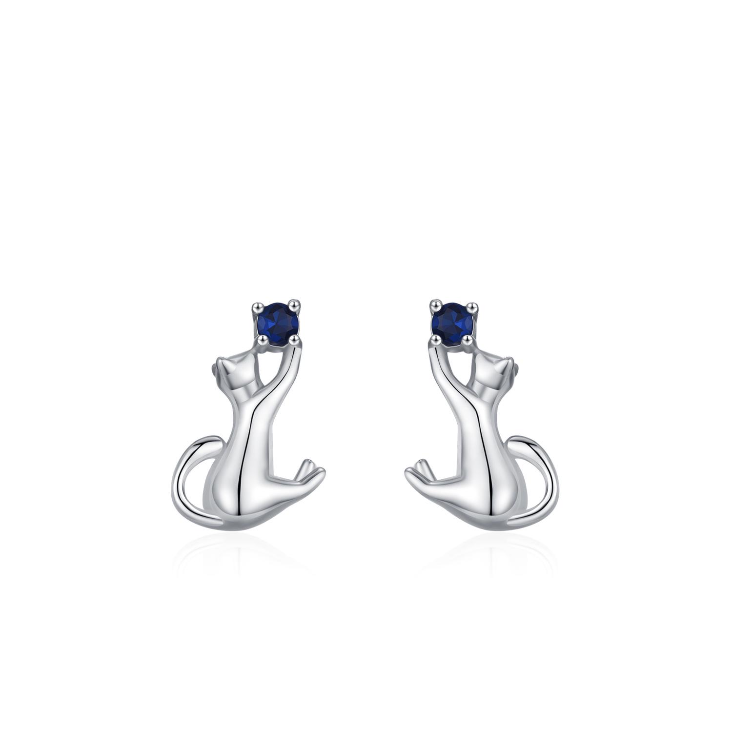 S925 Sterling Silver Playful Kitten Stud Earrings for Women – Creative, Cute Animal Ear Jewelry 925 Sterling Silver