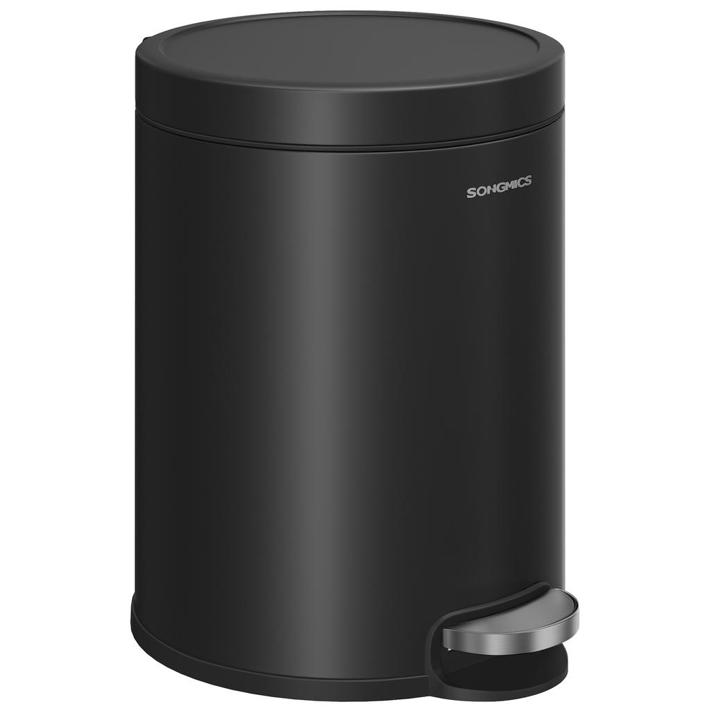 SONGMICS Bathroom Pedal Bin, 1.6 Gallon (6 L) Steel Toilet Bin with Soft-Close Lid, Inner Bucket, for Waste, Bedroom, Ink Black
