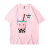 Cute Summer New Cotton Harajuku Unisexs Wounisex Top Fashion Short Sleeve Tshirt Cartoon Milk Tea Print Tops