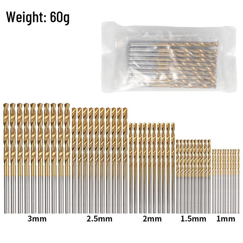 50-Piece Titanium-Plated Twist Drill Bit Set, 1-3mm, for Electric Drills, Woodworking, DIY