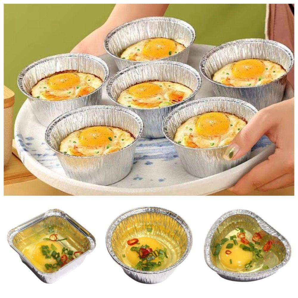 100Pcs Aluminum Tin Foil Baking Cup Tray Heart/Round/Square Tinfoil Tray Baking Pans  Pudding