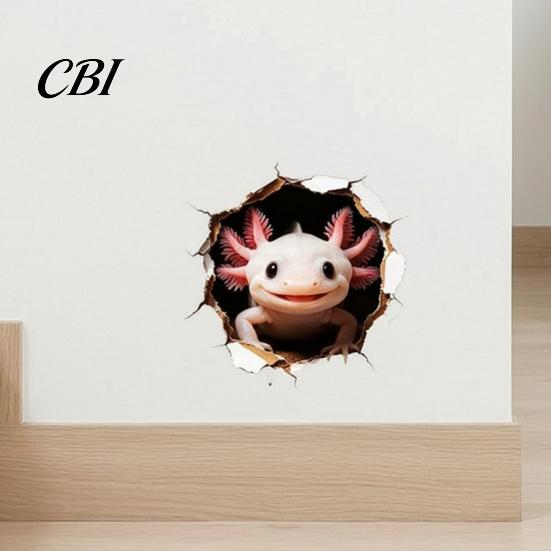 Axolotl Wall Decals 3D Sticker, Realistic Hole Cute Animal Self Adhesive Modern Home Interior Decor Waterproof PVC Decal for Living Room Bedroom