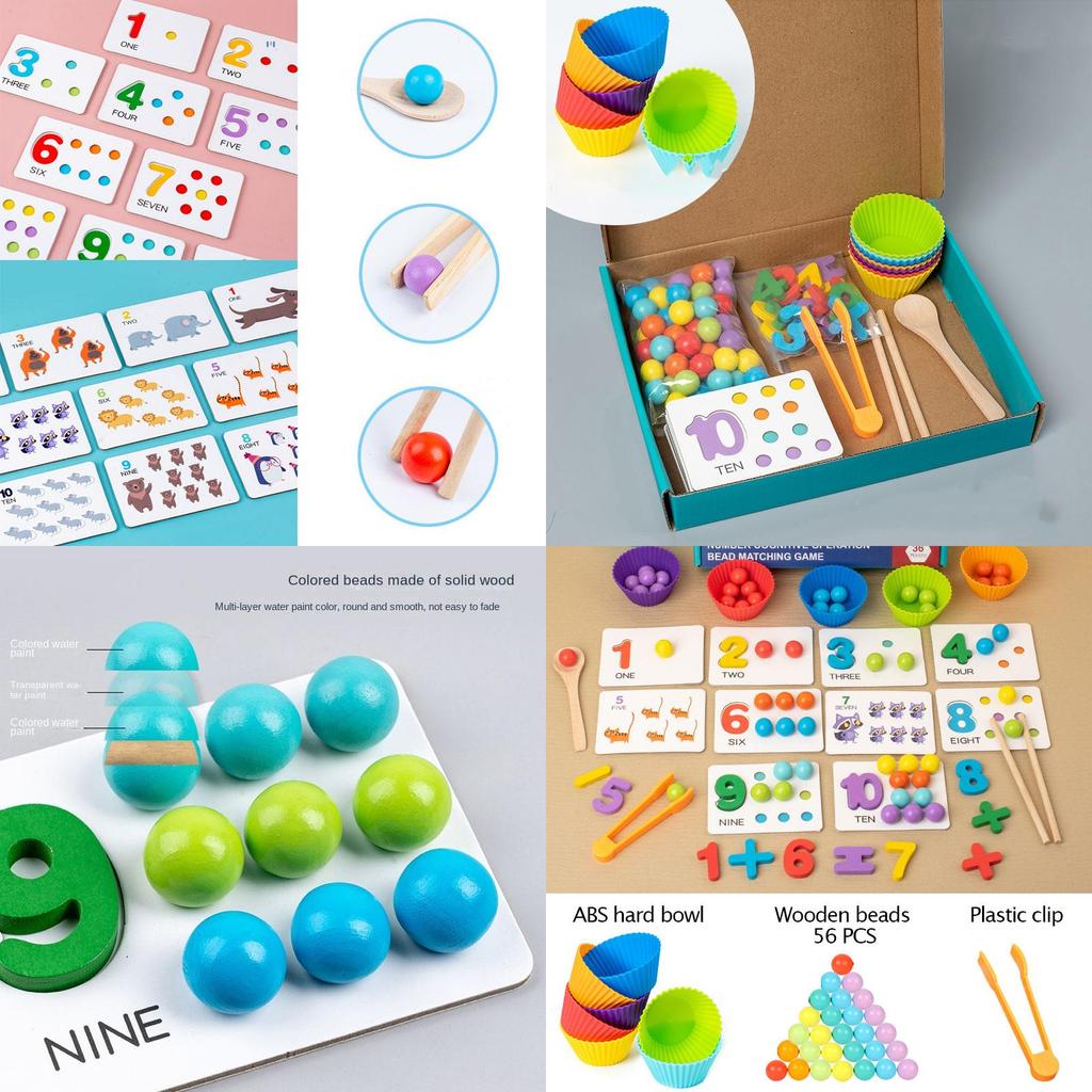 Montessori Math Learning Puzzle For Kids Wooden Bead Counting And Matching Game