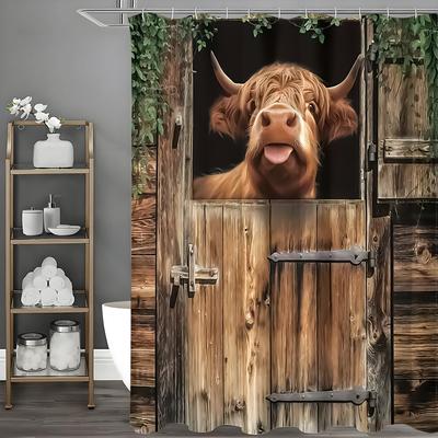 Rideau de douche Veau Ferme Rustique, Rideau de douche Décoratif pour Salle de Bain, Rideau de douche Imperméable avec Crochets