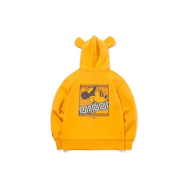 Lining X Disney Collaboration  Non-Shoe Series Mickey Mouse Pattern Hoodie Long Sleeve Women Tops Yellow AWDQ582-1