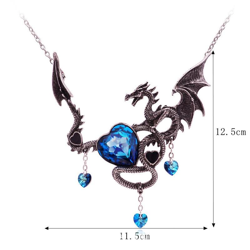 Gothic Heart-Shaped Zircon Dragon Pendant Couple Necklace Creative Metal Personality Couple Party Jewelry Accessories