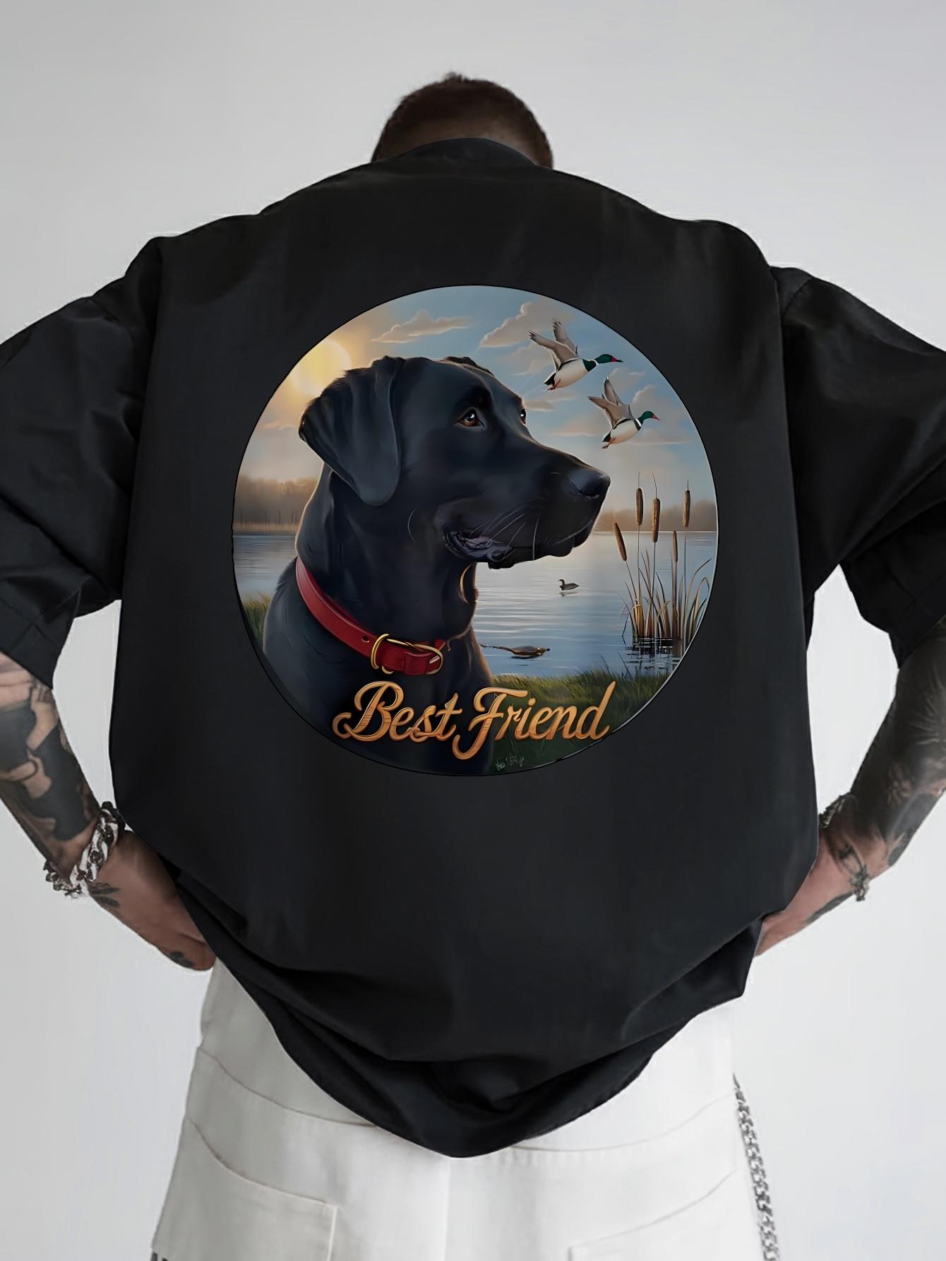 Casual Crew Neck T-shirt with  Best Friend  Dog & Bird Print - Summer Essential XXXXL