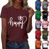 Ladies' Loose Comfortable Casual Fashionable “Happy”Character Printed Round Neck Short Sleeved Shirt