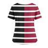 Women's Loose Short Sleeved Fashionable Stripes And Gradients Printing V-neck Buttonable Side Slit Top T-shirt