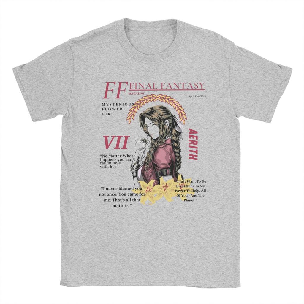 Aerith Gainsborough FF7 Magazine Final Fantasy Men T Shirts Vintage Tee Shirt Short Sleeve T-Shirts 100% Cotton Birthday Gift