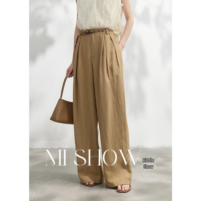 Women s Tencel Linen High-Waist Wide-Leg Pants with Belt M