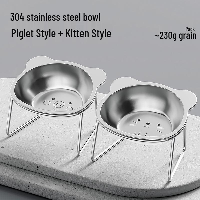 Stainless Steel Pet Bowl with Elevated Rack for Cats & Dogs - Anti-Neck Strain Design