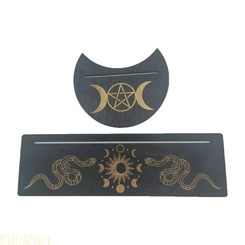 A1A2 Wooden Tarot Card Display Stand Rectangular Moon Shaped Tarot Card Holder Base Portable Serving Tray Tarot Accessories