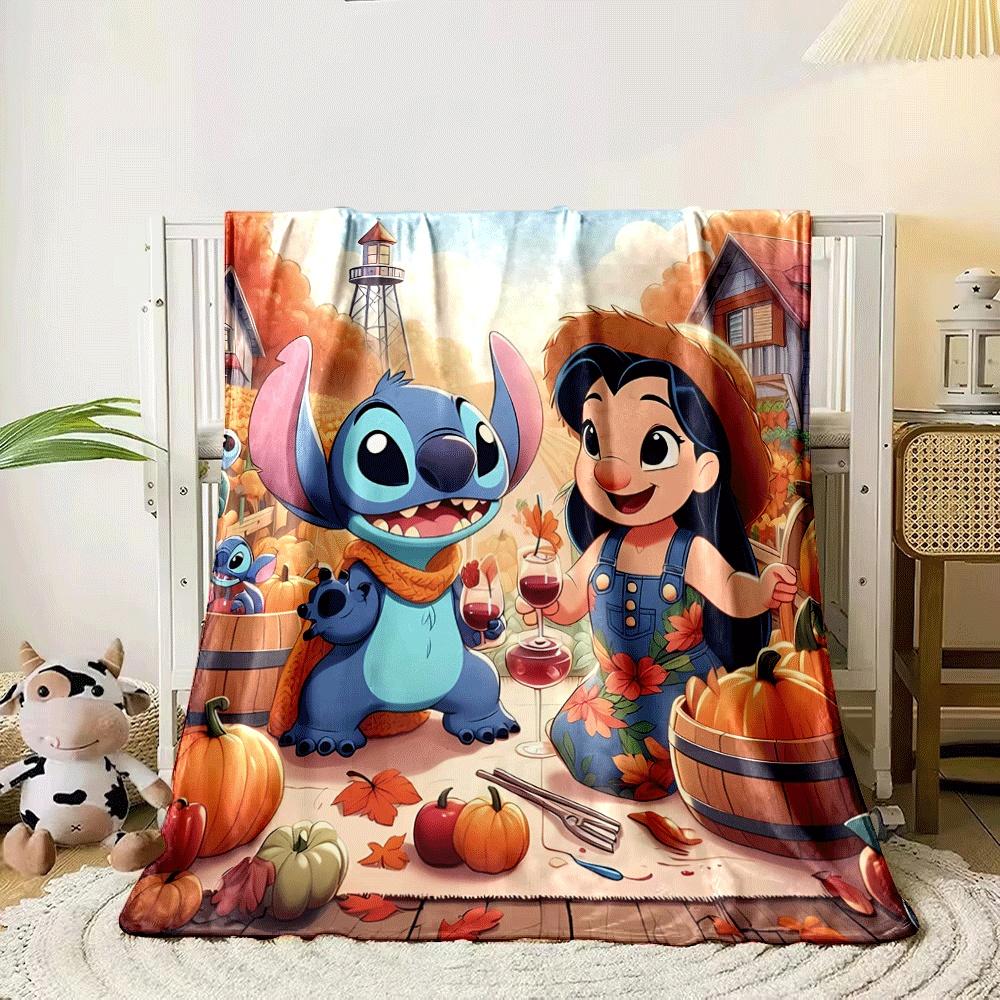 Autumn-themed scene with pumpkins, fall leaves, and animated characters. for all seasons blanket lunch break throw gift 80cm x 120cm