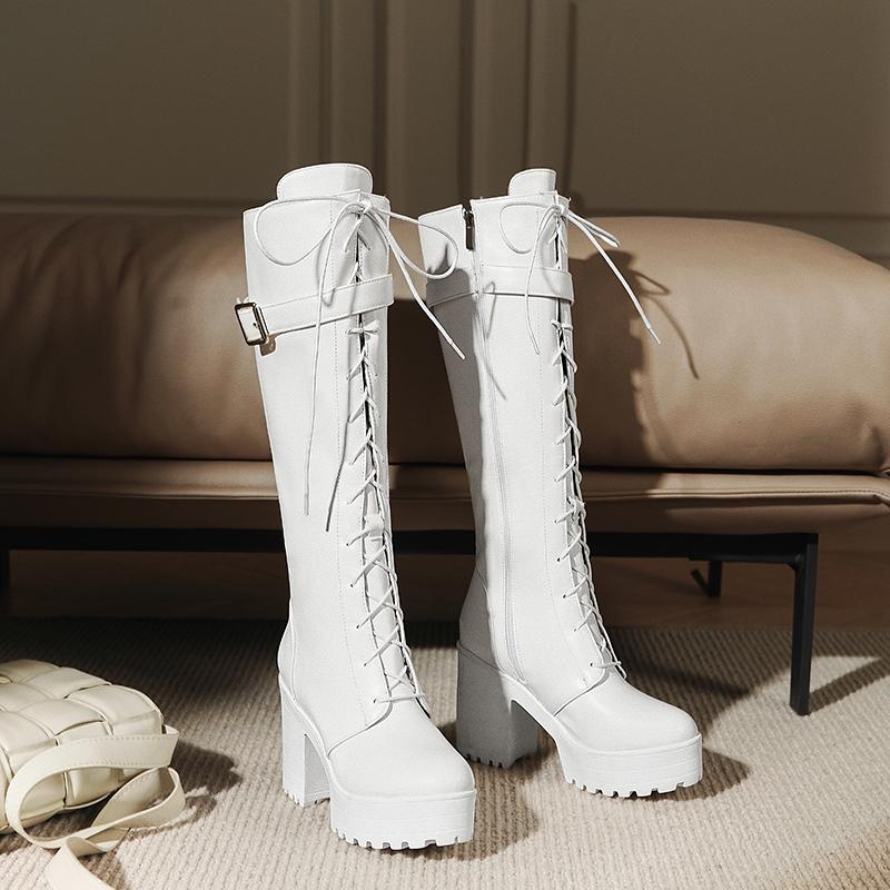 Women's High-heeled Boots for Autumn and Winter, Waterproof Platform, Thick Heel, Motorcycle Boots, Oversized Roman Women's Boots