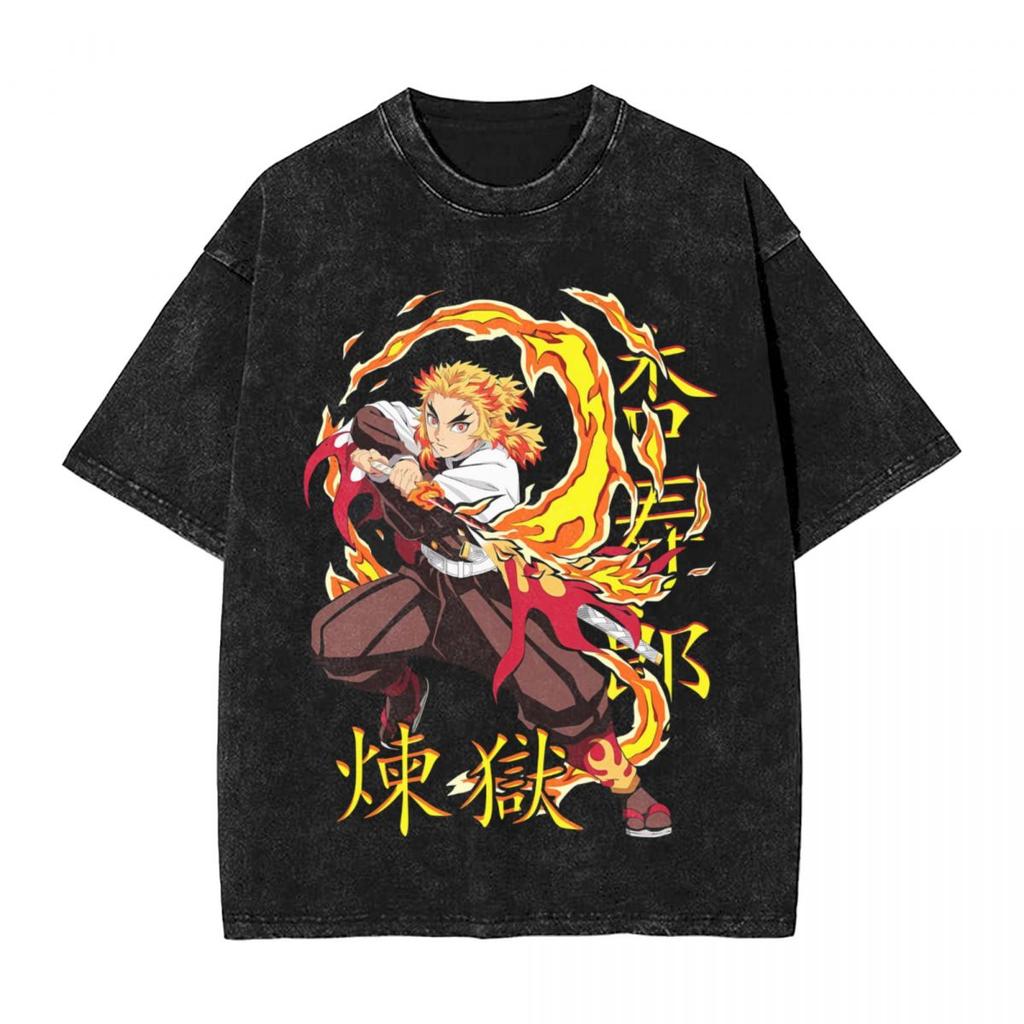 The Character Patterns on The Sports T-shirt From The Anime Demon Slayer Are Worn on The Street and Feature Comic Elements.