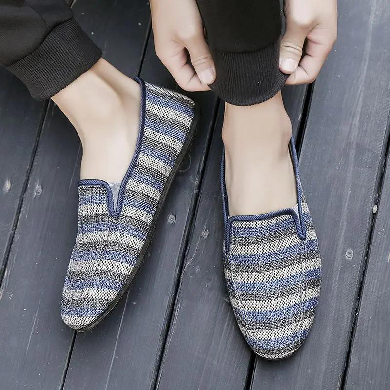 Fashion Sneakers Canvas Stripe Slip-on Flat Male Shoe Summer Classic Original Fashion 2025 Retro Designer Luxury Sale Men's Casual Shoes