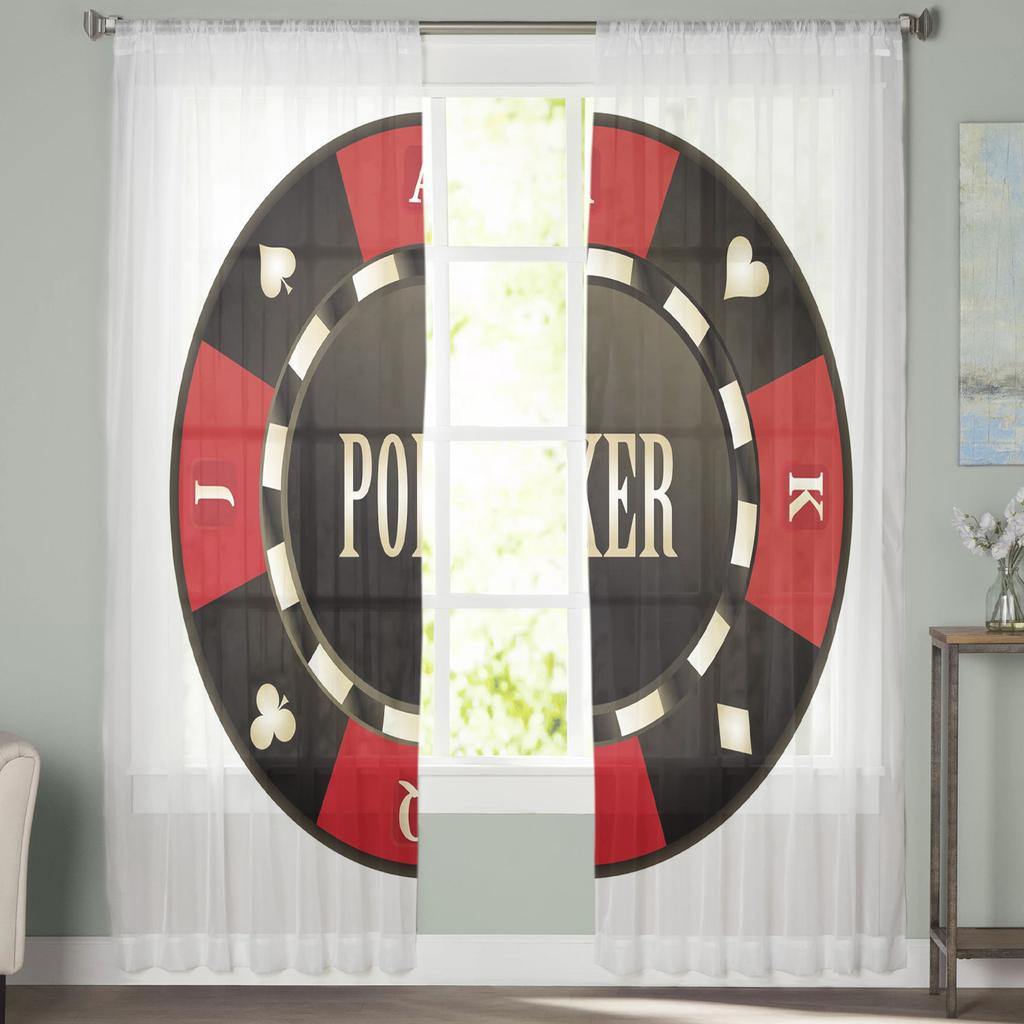 Box Peach Heart Poker Chip Chiffon Sheer Curtains for Living Room Bedroom Home Decoration Window Voile Tulle Curtain Drapes