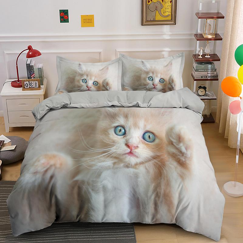 Comforter 3D Cat Bedding Set Luxury Animal With Queen King Single Double Size For Girls Boy