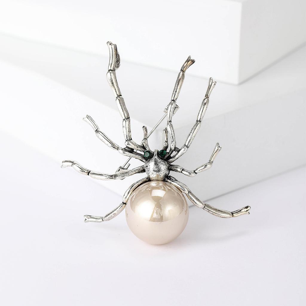 Retro Exquisite Spider Shape Brooch Black And White Pearl Personalized Corsage Unisex Cardigan Sweater Pin