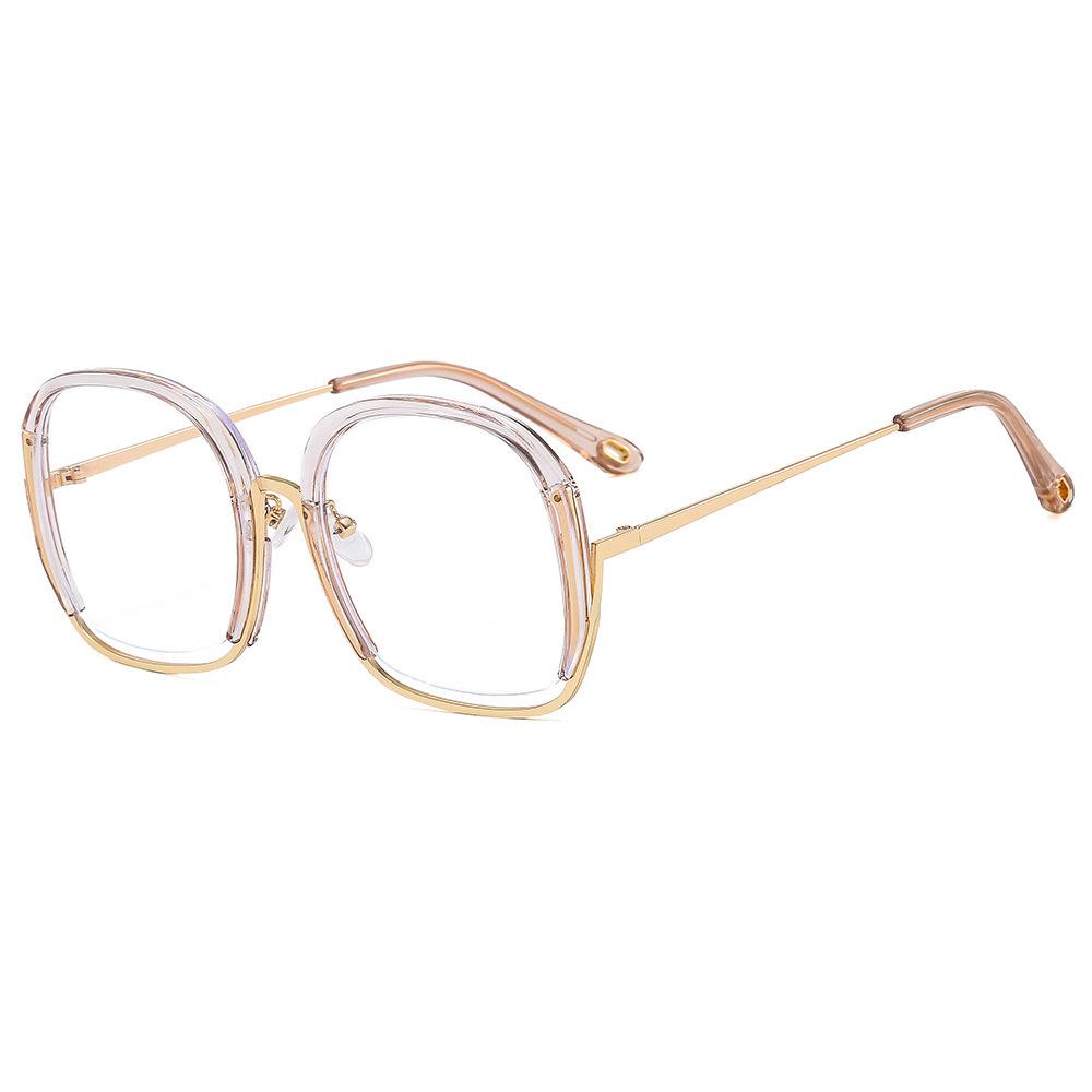 Personalized Round Large Frame Flat Mirror, Metal Anti-Blue Frame Glasses