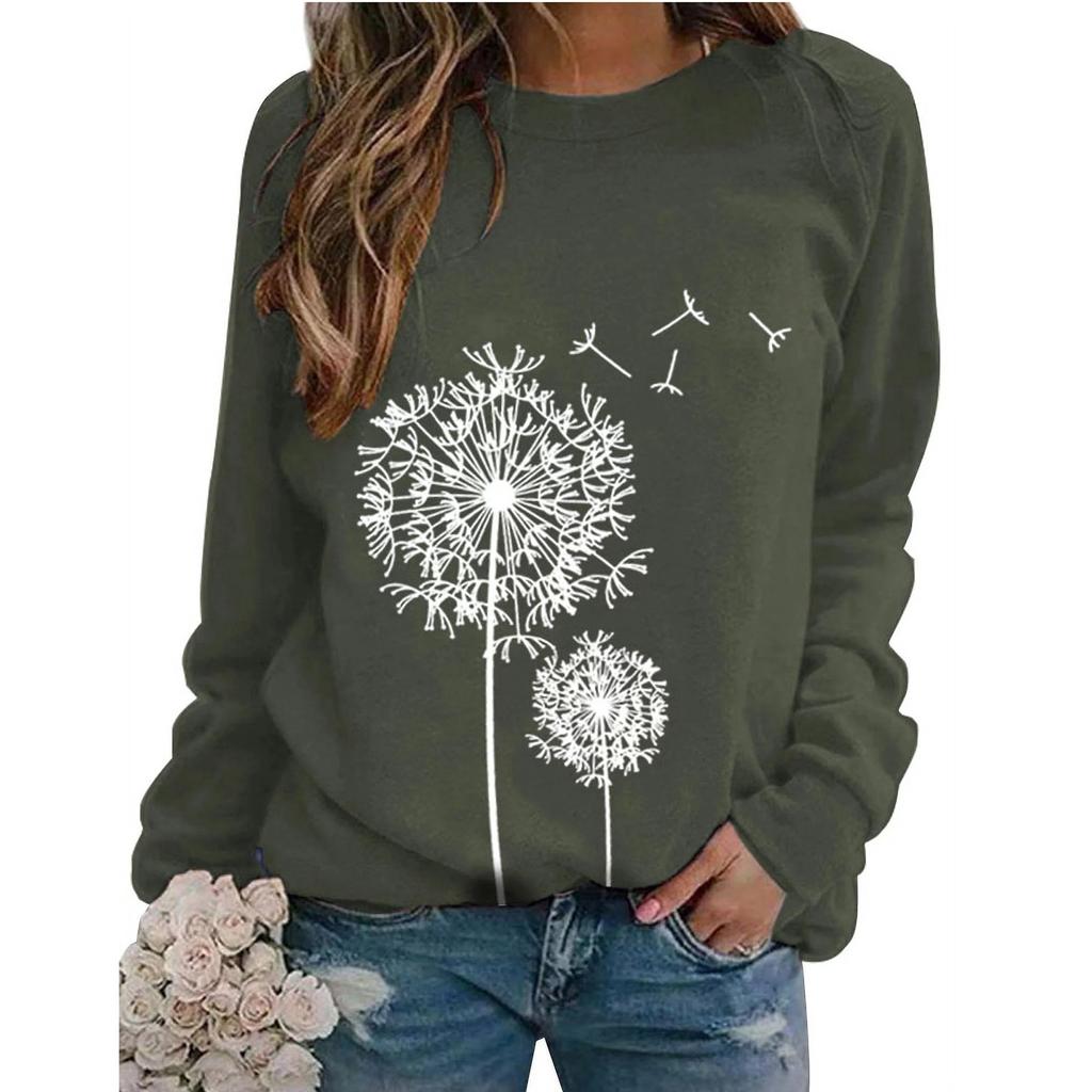Ladies Casual Loose Print Round Neck Drop Shoulder Long Sleeve Sweatshirt