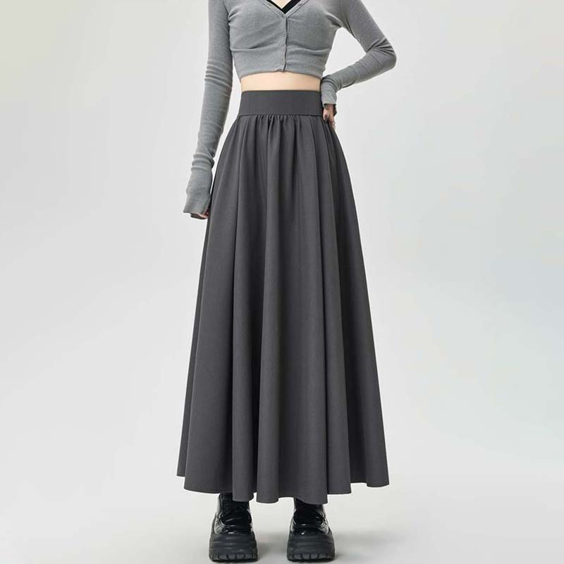 Women's Umbrella Skirt High Waist Long Skirts Grey Casual Korean Fashion Clothing Vintage Style