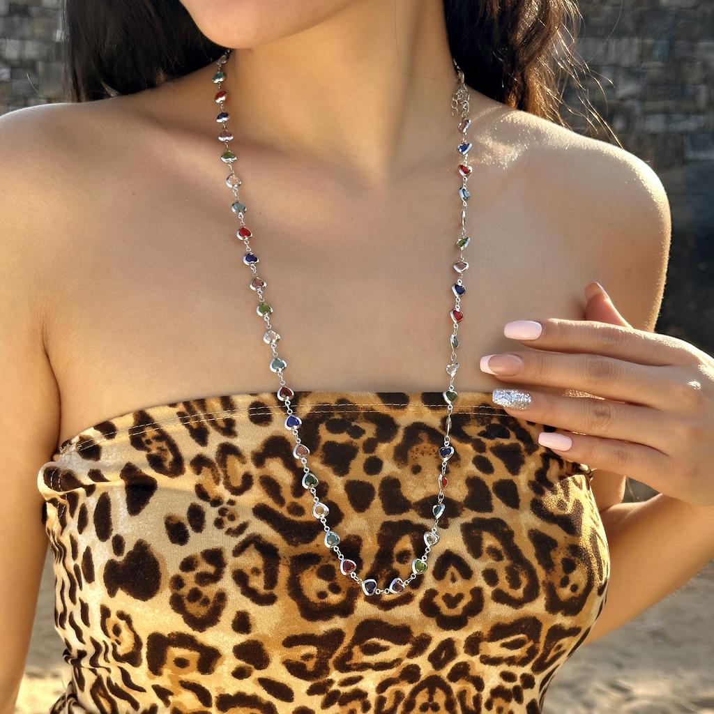 Minimalist Hollow Heart Chain Necklace for Women Bohemian Light Luxury Colourful Crystal Zircon Necklace Party Jewelry Gifts