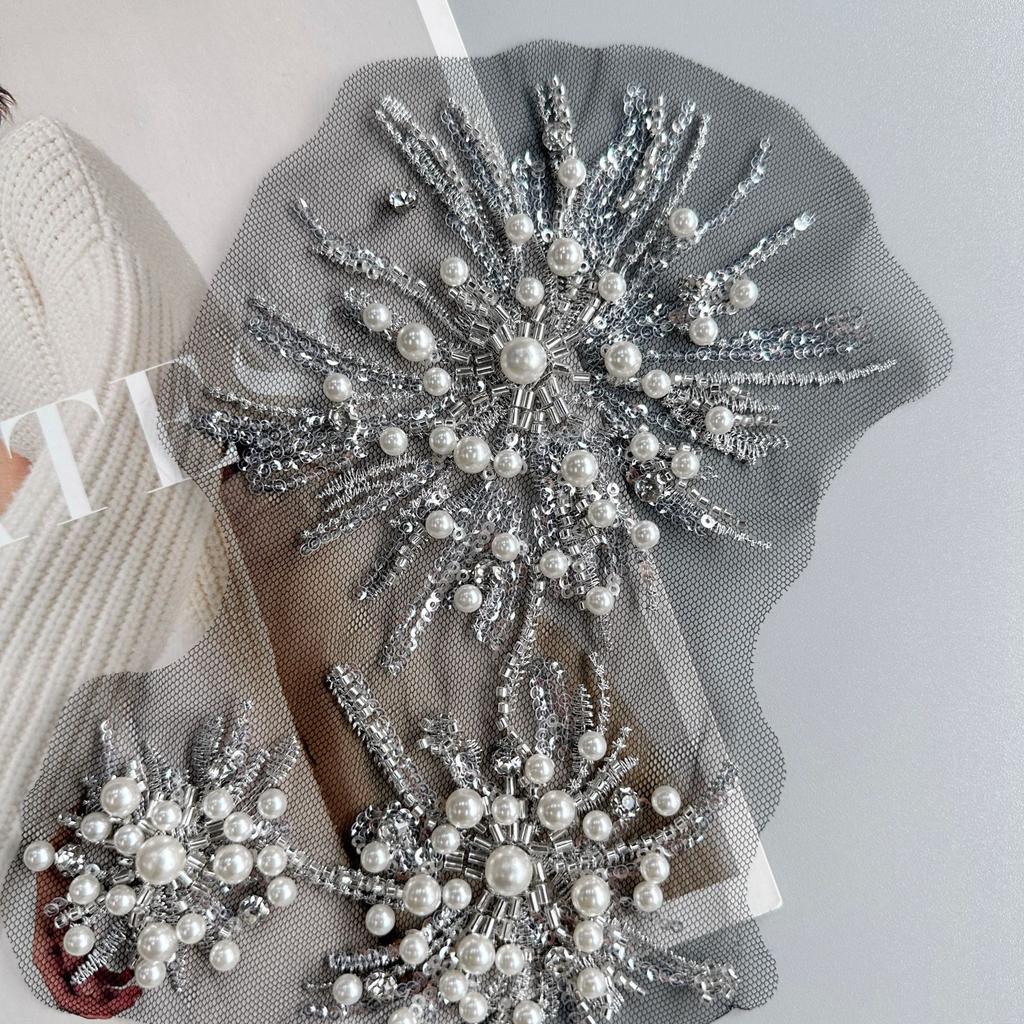 Mesh Handmade Beads Flower Embroidery Lace Cloth Sticker Clothing Dress Performance Clothing Decorative Cloth Sticker Accessories