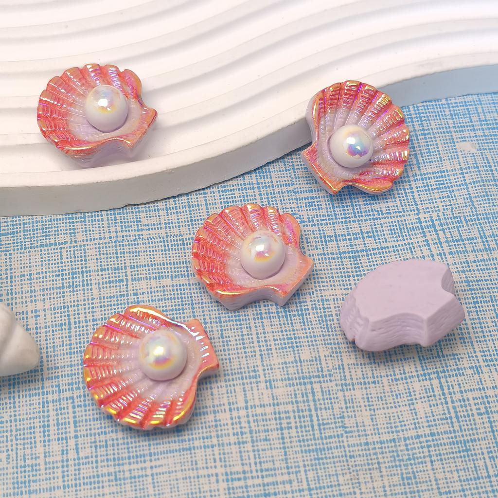 New Arrive 100Pcs Kawaii AB Plated Pearl Shells Flat Back Resin Cabochons for Home Decoration Figurine Crafts Accessories