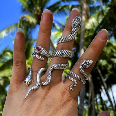 Exaggerated Snake Ring Four-piece Set Inlaid Old Animal Ring Set