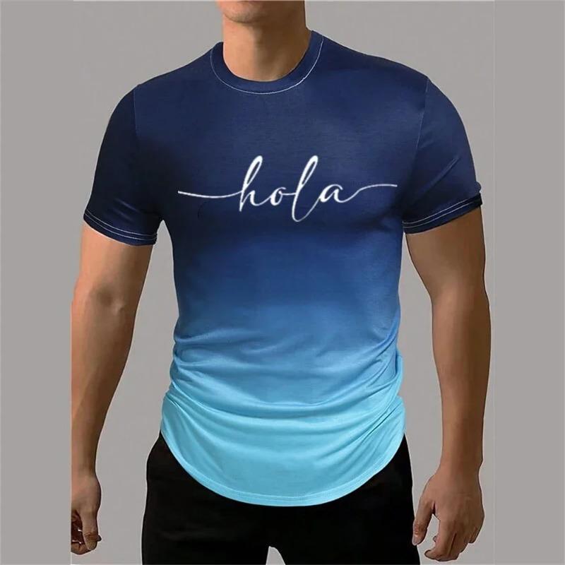 T-Shirt for Men Fashion Letter Printed Top Contrast Gradient Harajuku Short Sleeve Tee Tops Leisure O Neck Men's Casual T-Shirts