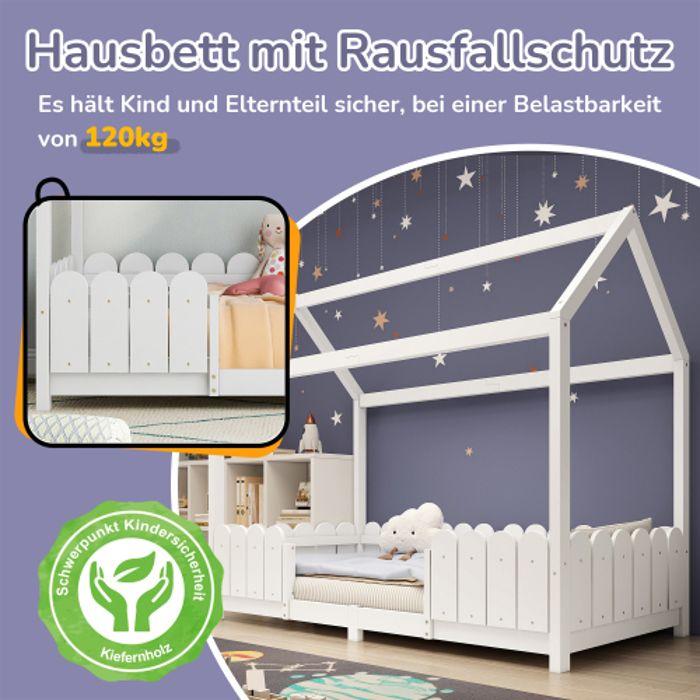 Lit d'enfant - MUVOE - 90x200cm - Blanc - Protection antichute - Montage facile