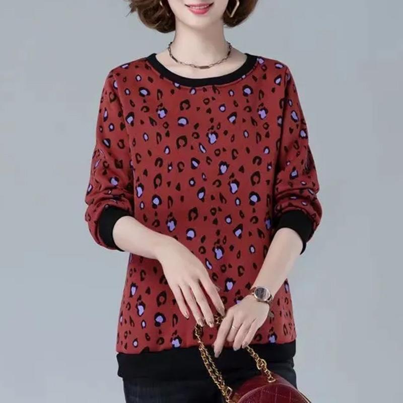 Sweatshirt Women Winter Thickened Round Neck Inner Warm Printed Big Yard Bottom Shirt Tops