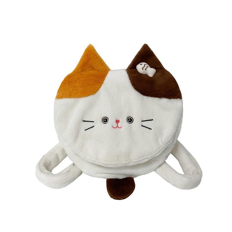 Стиль Ins Большая емкость Милый пушистый рюкзак с котенком Китти 2024 Новый мультяшный кукла белый