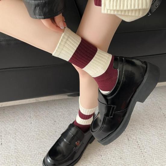 1 Pair Mid-tube Socks Striped Print Bowknot Patten College Style Socks Elastic Warm Socks Versatile Footwear Accessory