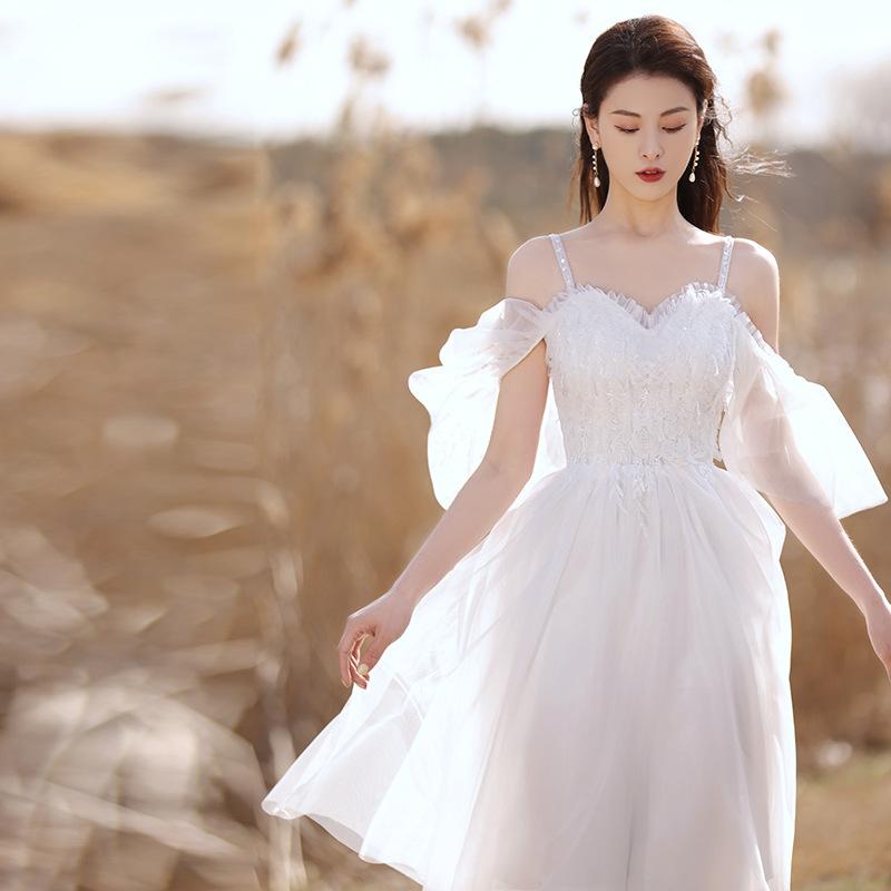 White License Dress 1011 New Temperament Short Fairy Elegant and Thin Covering Arms Daily Wear Dress