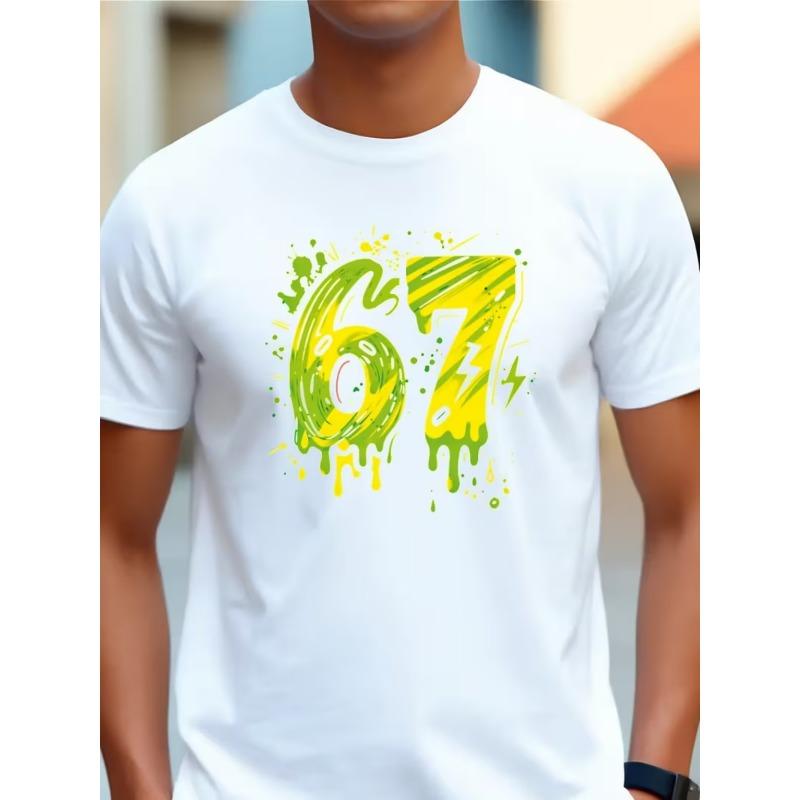 Men S Drippy 67 Graphic T-Shirt | Retro Urban Style, Soft and Breathable, Vibrant Print Design, Round Neck, Short Sleeve Summer Tee, Hip-Hop T-Shirt S белый