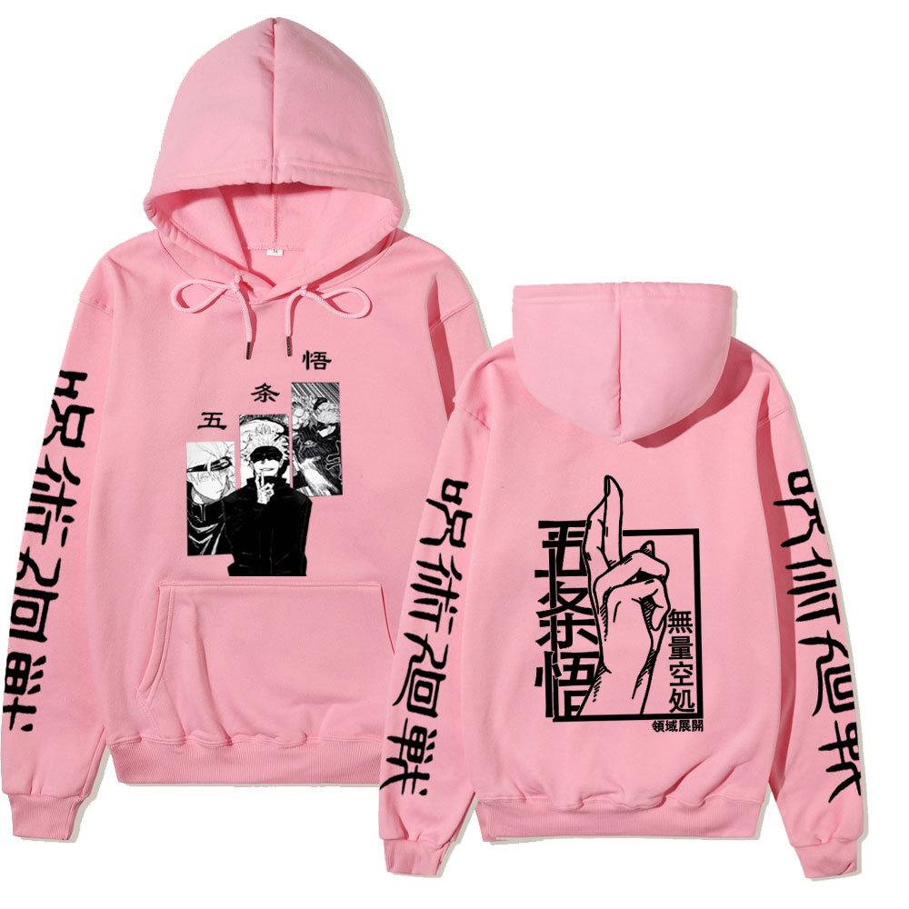 Jujutsu Kaisen Gojo Satoru Double-Sided Hoodie Anime Sleeve Print Long Sleeve Casual Manga Graphic Hooded Pullover Sweatshirt
