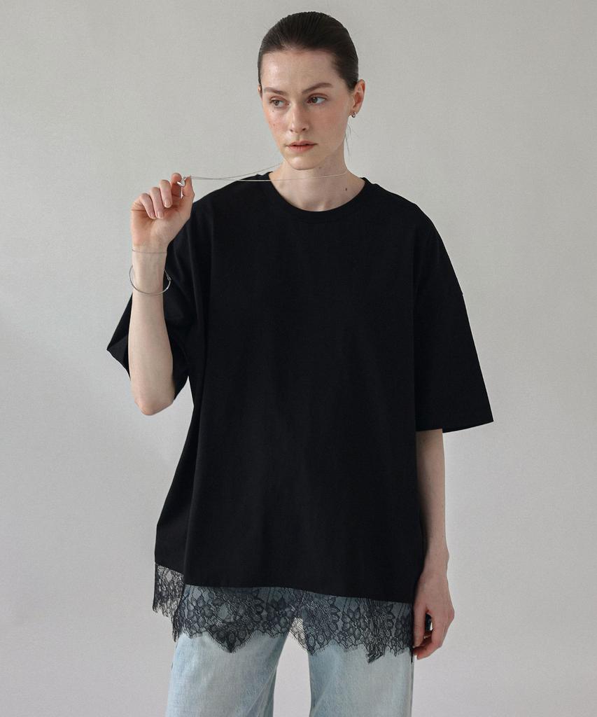 Keullaepeu Lace-Trimmed Short Sleeve T-Shirt_Black