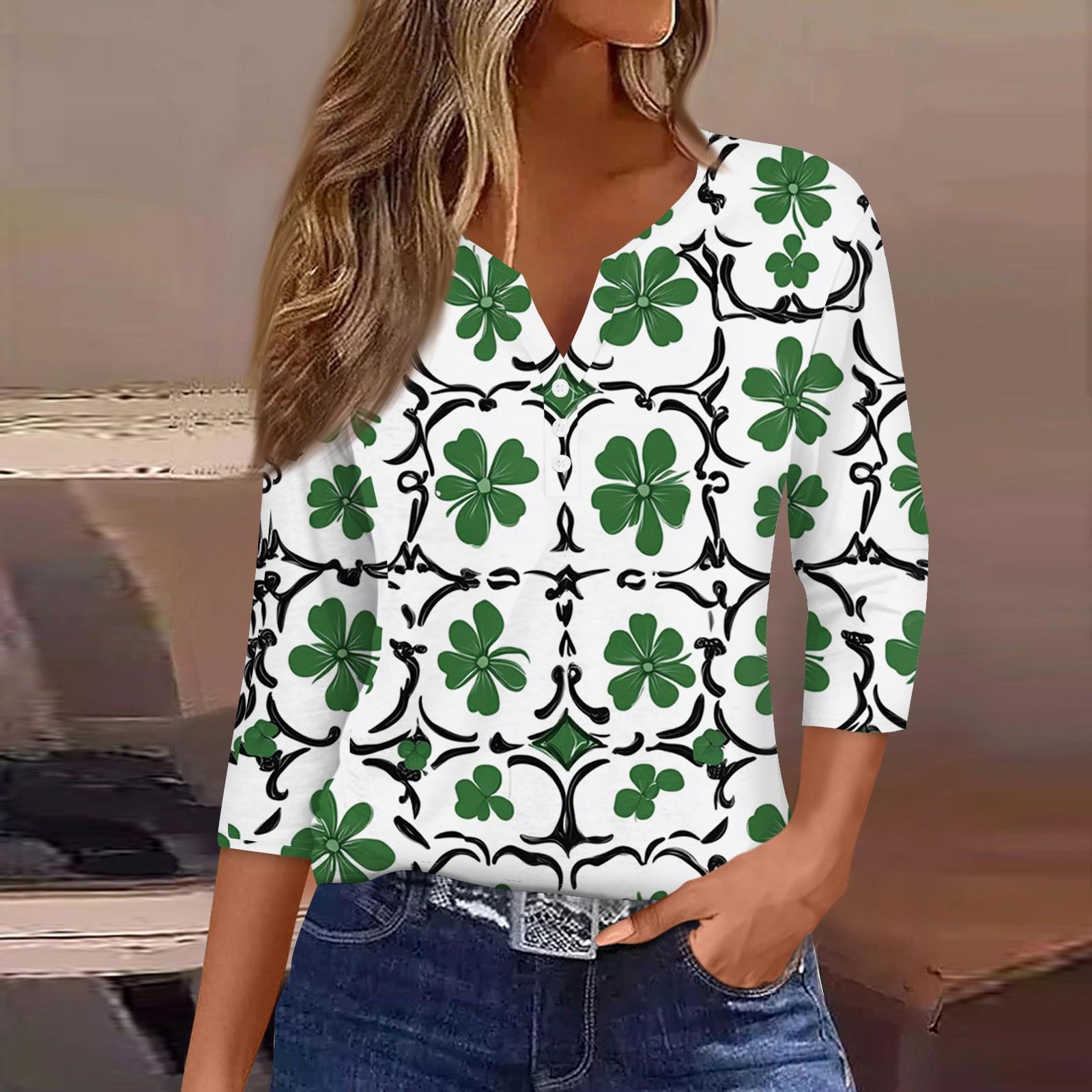 

Женский стильный повседневный круглый вырез рукав три четверти St. Футболка с принтом ко Дню Святого Патрика XL