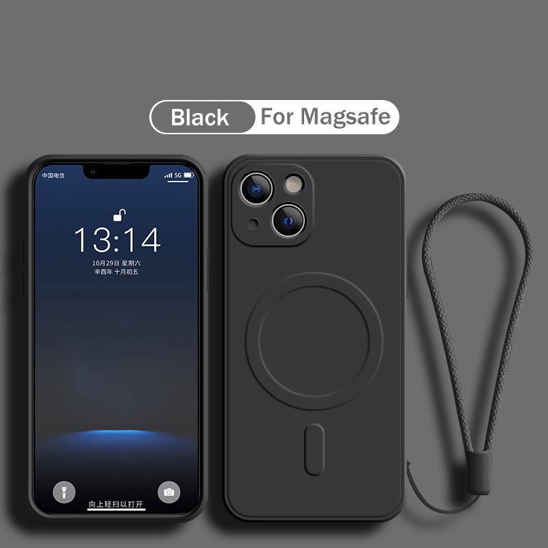 Original Silicone For Magsafe Magnetic Wireless Charge Case for iPhone 16 15 14 13 12 Mini 11 Pro Max X XR XS Plus Lanyard Cover