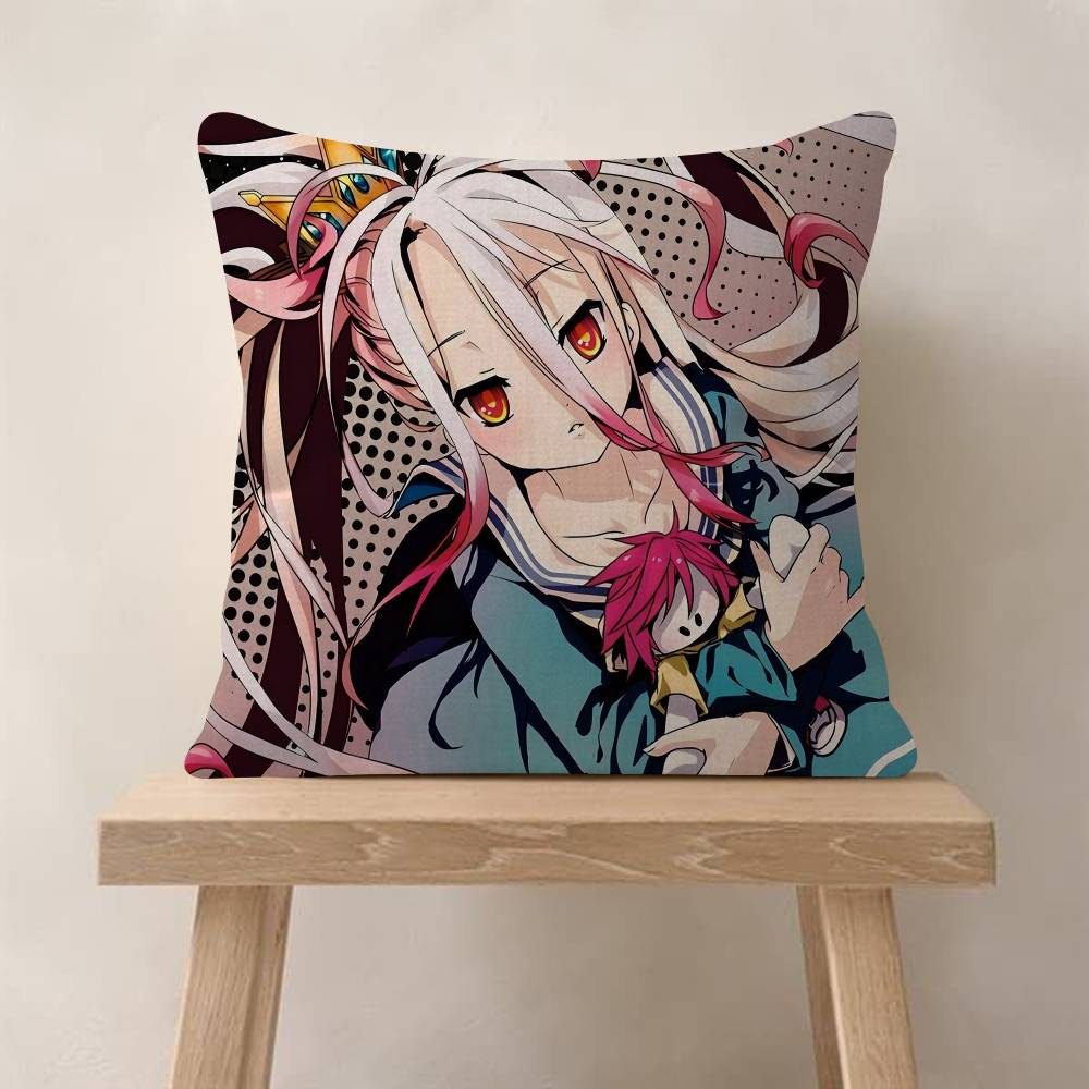 NNo Game No Life Anime Pillow Covers Cartoon Sofa Decorative Home Doublesided Printing Short Plush Cute Cushion Cover