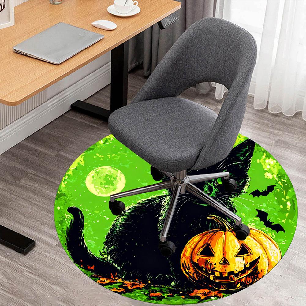 1pc Halloween black cat Round Chair mat office Area Rug - Non-Slip, Floor Mat for Office, Bedroom, Ideal home decor gift c0112125