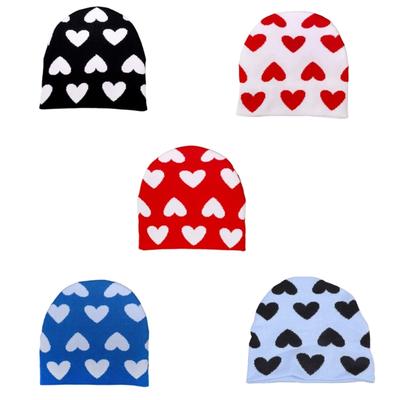 Creative Heart Pattern Beanies Hat Adult Elastic Hat Winter Warmer Knitted Hat Cold Winter Present for Student Teen